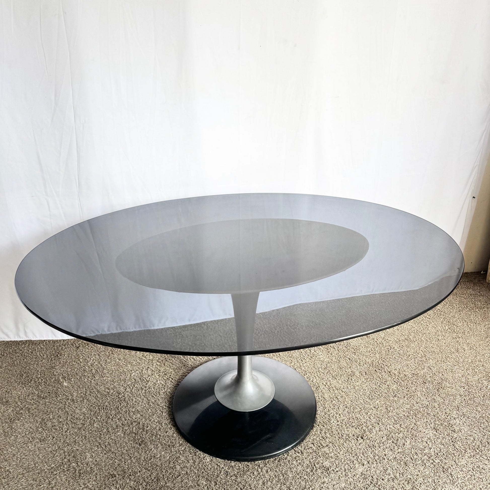 Vintage Space Age Tulip Smoked Glass Dining Table - Dolphin & Flamingo