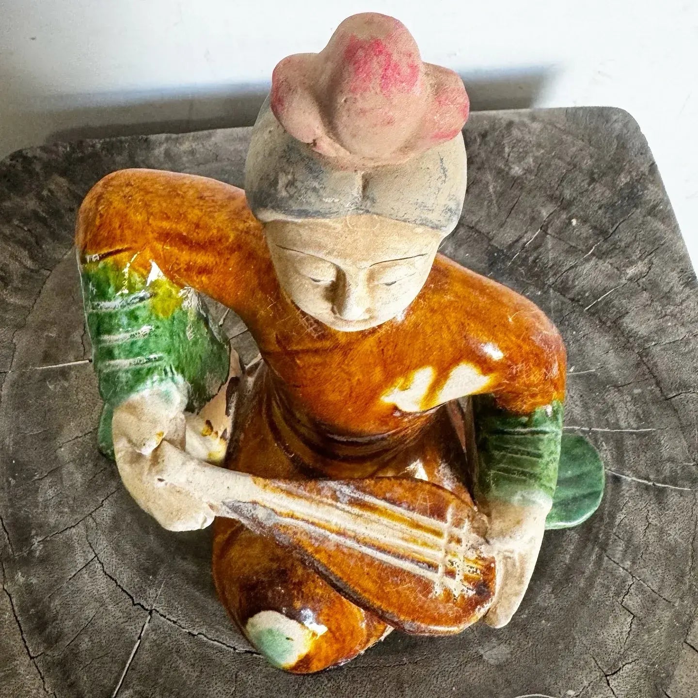 Vintage Tang Sancai Glazed Pottery Figure of a Court Lady Musician