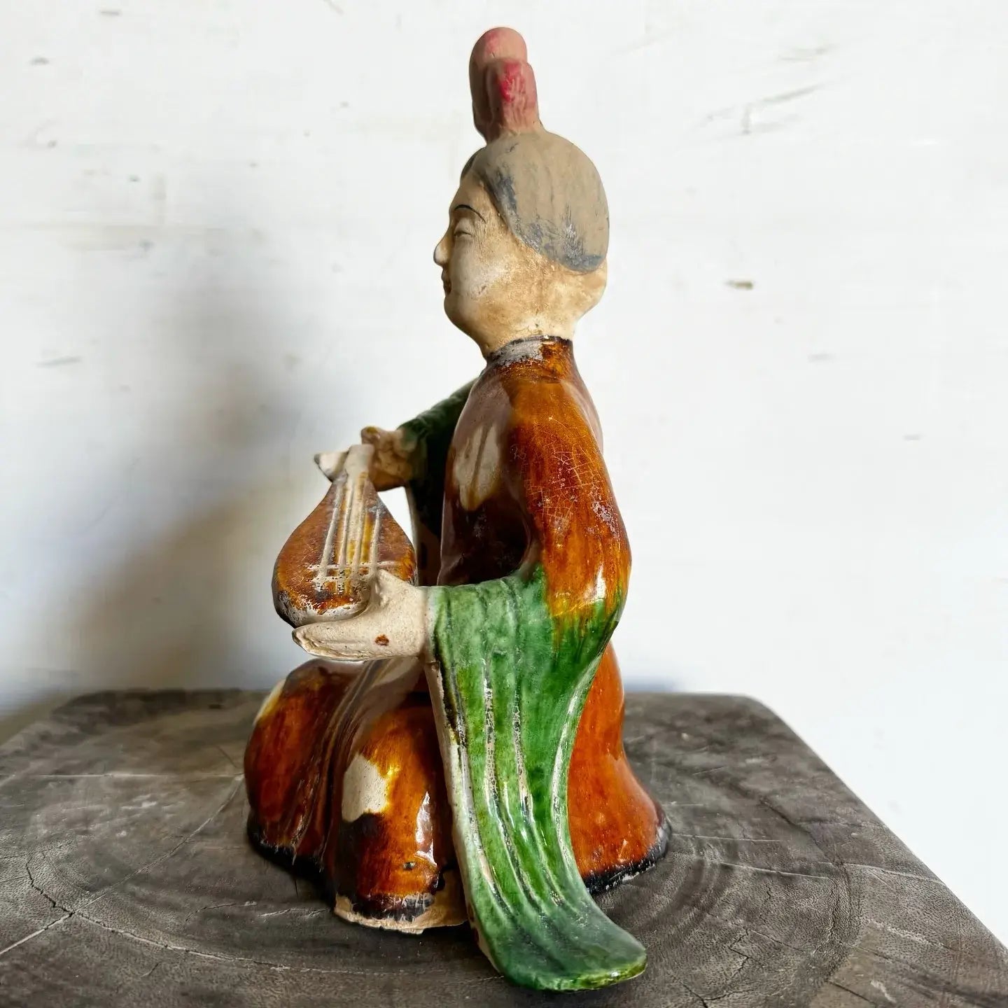 Vintage Tang Sancai Glazed Pottery Figure of a Court Lady Musician