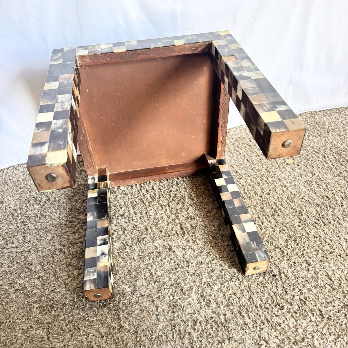 Vintage Tessellated Horn Square Parsons Side Table - Dolphin & Flamingo