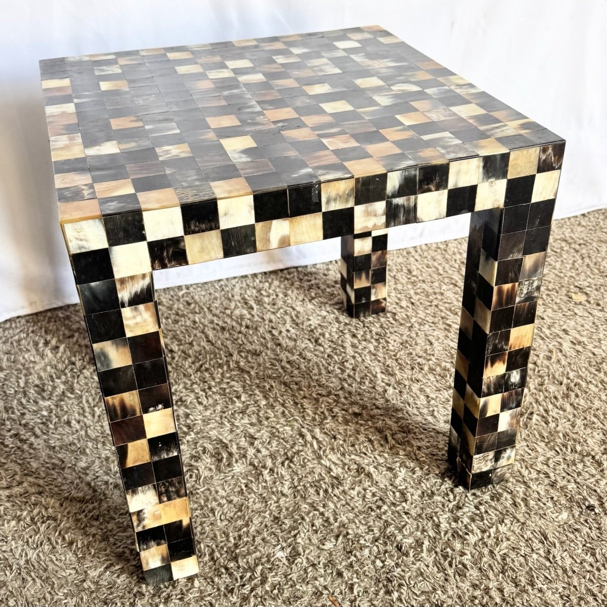 Vintage Tessellated Horn Square Parsons Side Table - Dolphin & Flamingo