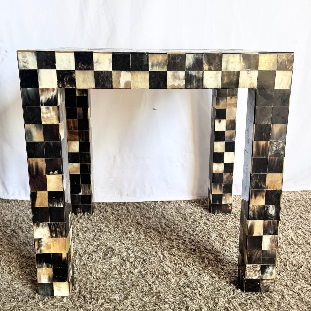 Vintage Tessellated Horn Square Parsons Side Table - Dolphin & Flamingo