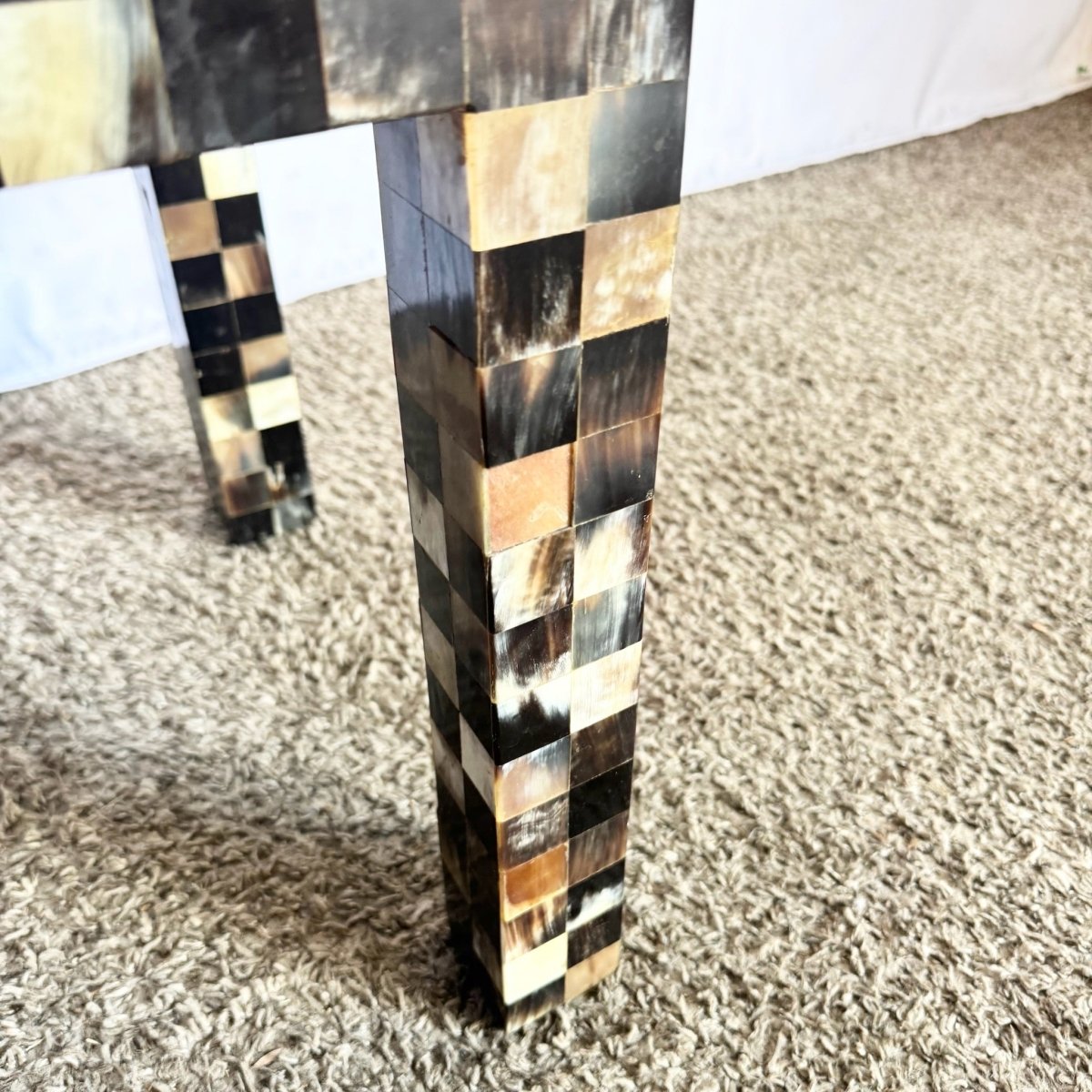 Vintage Tessellated Horn Square Parsons Side Table - Dolphin & Flamingo