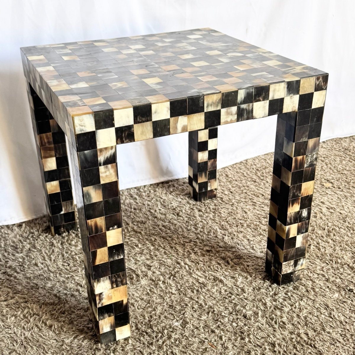 Vintage Tessellated Horn Square Parsons Side Table - Dolphin & Flamingo