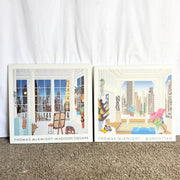 Vintage Thomas McKnight Madison Square and Manhattan Prints on Wood Bard Frame - Two Pieces - Dolphin & Flamingo