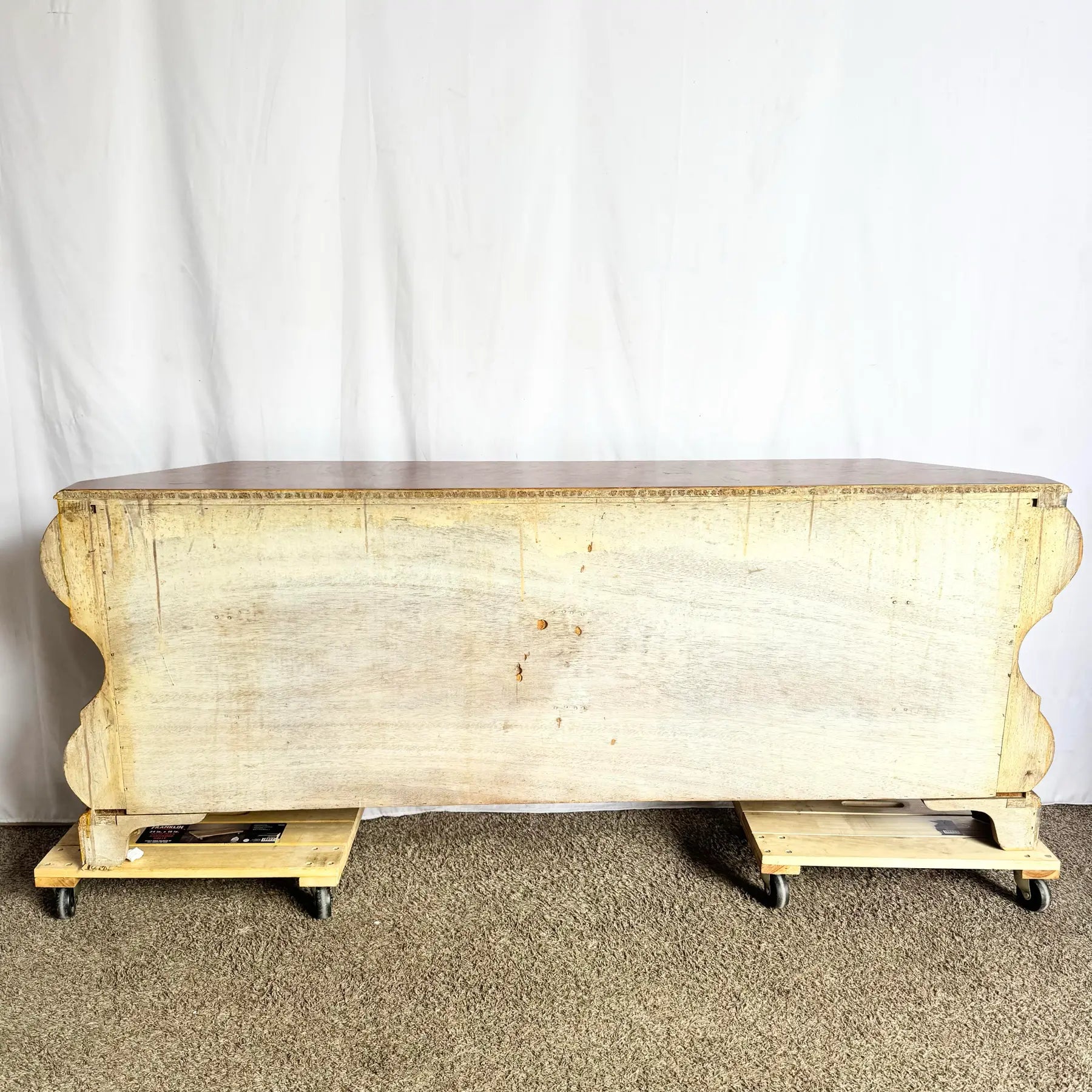 Vintage Venetian Bombe Burlwood Dresser