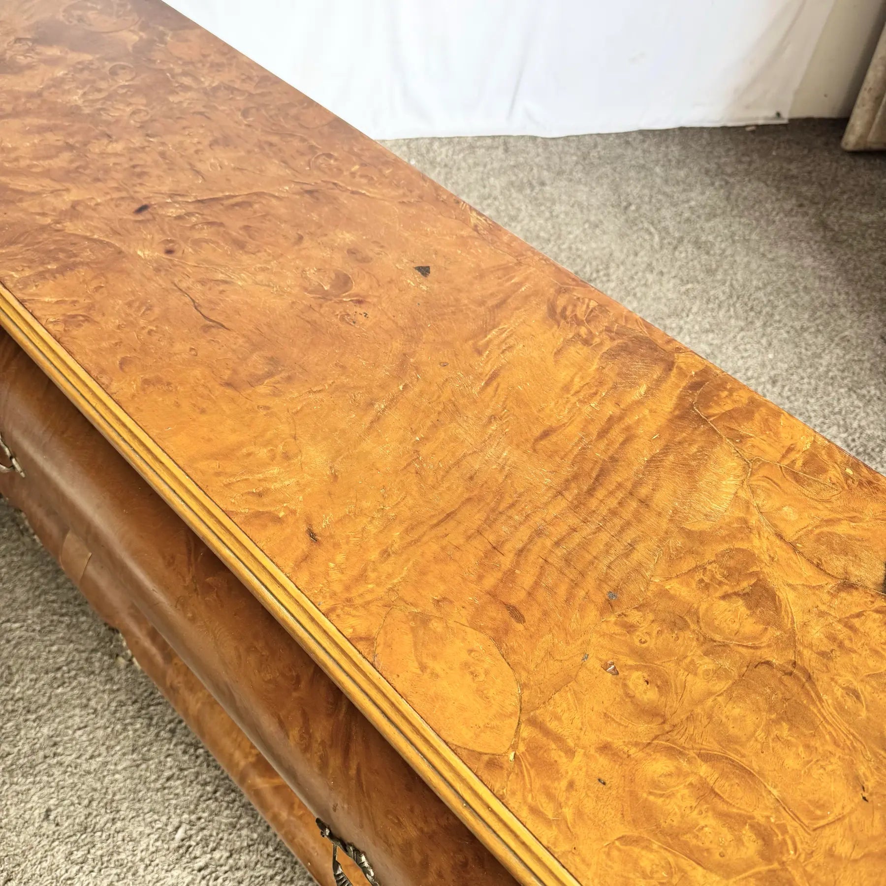 Vintage Venetian Bombe Burlwood Dresser