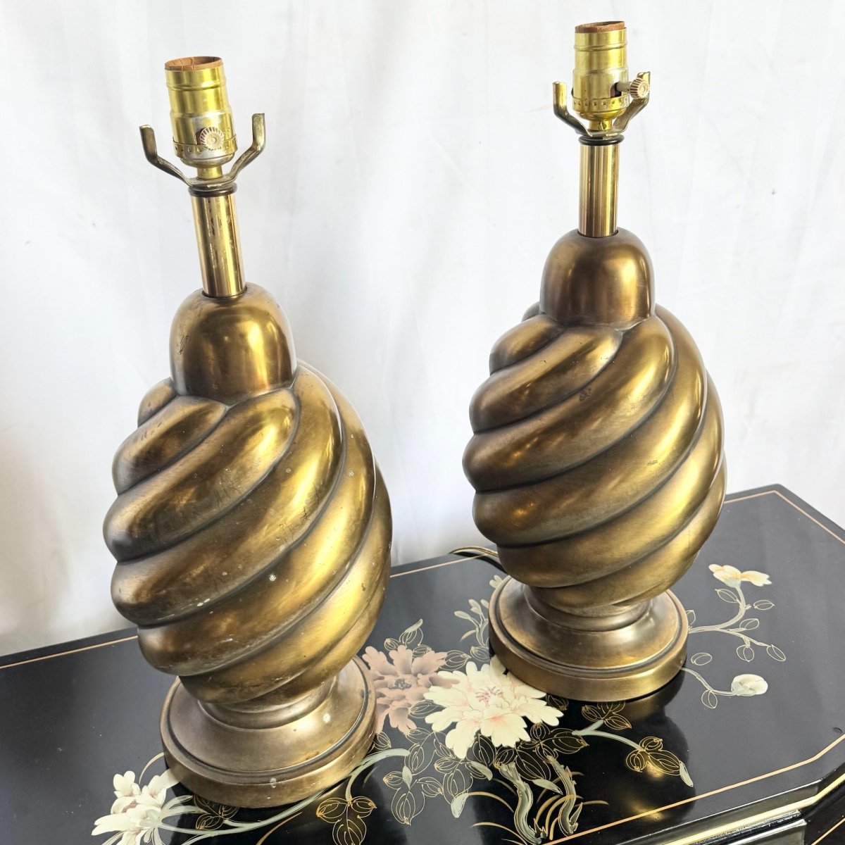 Vintage Westwood Industries Brass Swirl Behave Table Lamps - A Pair - Dolphin & Flamingo