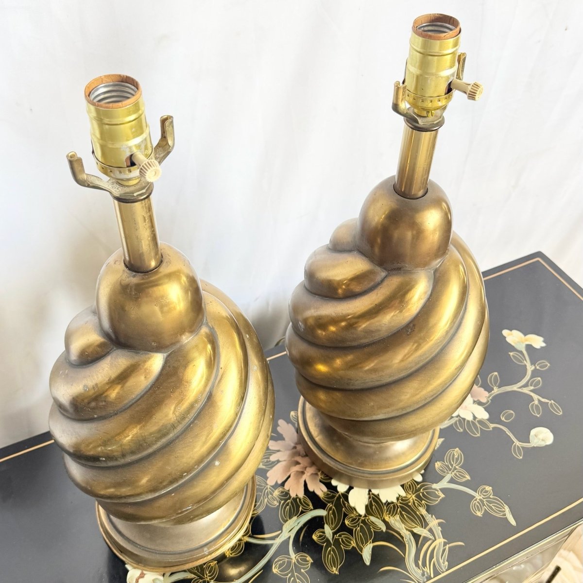 Vintage Westwood Industries Brass Swirl Behave Table Lamps - A Pair - Dolphin & Flamingo