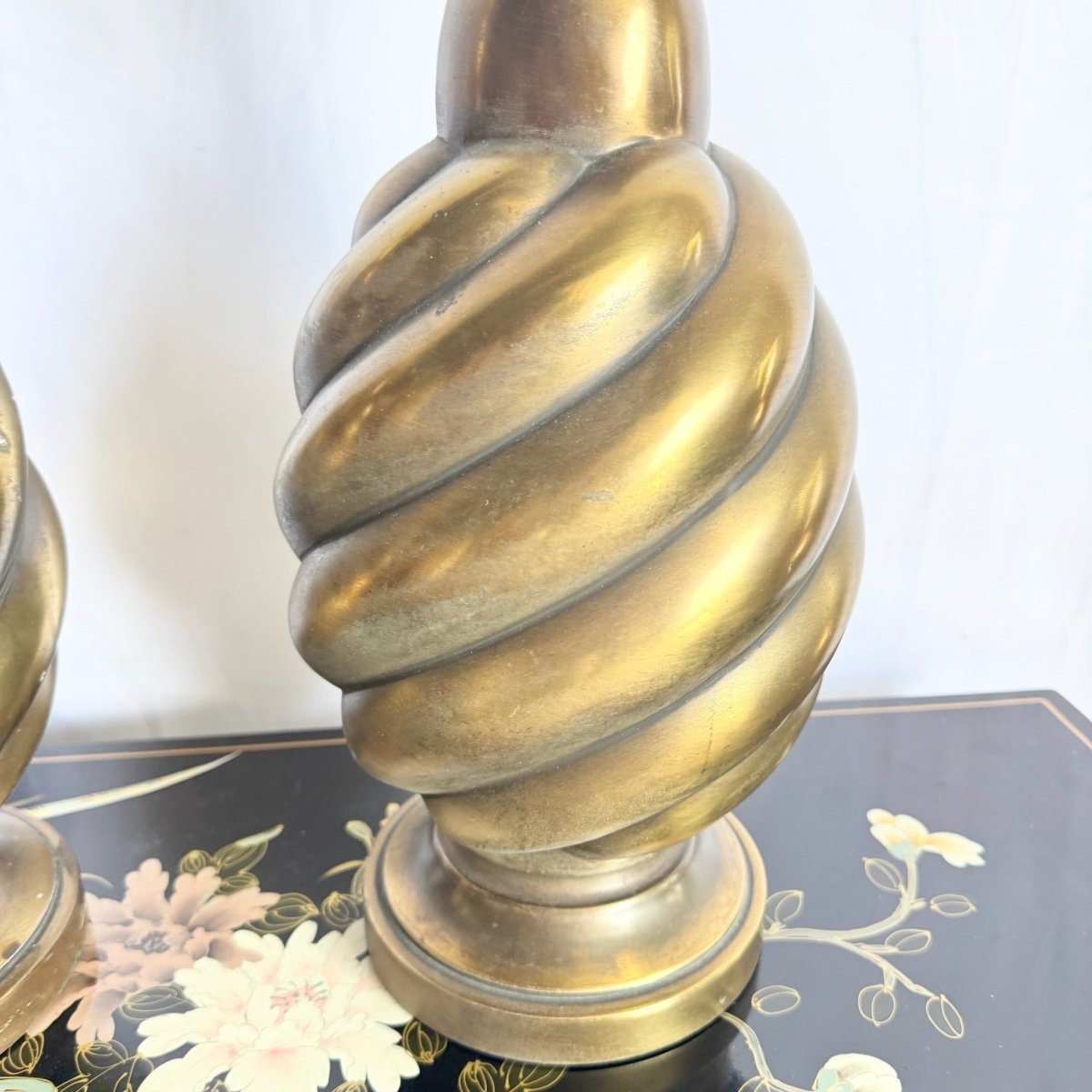 Vintage Westwood Industries Brass Swirl Behave Table Lamps - A Pair - Dolphin & Flamingo