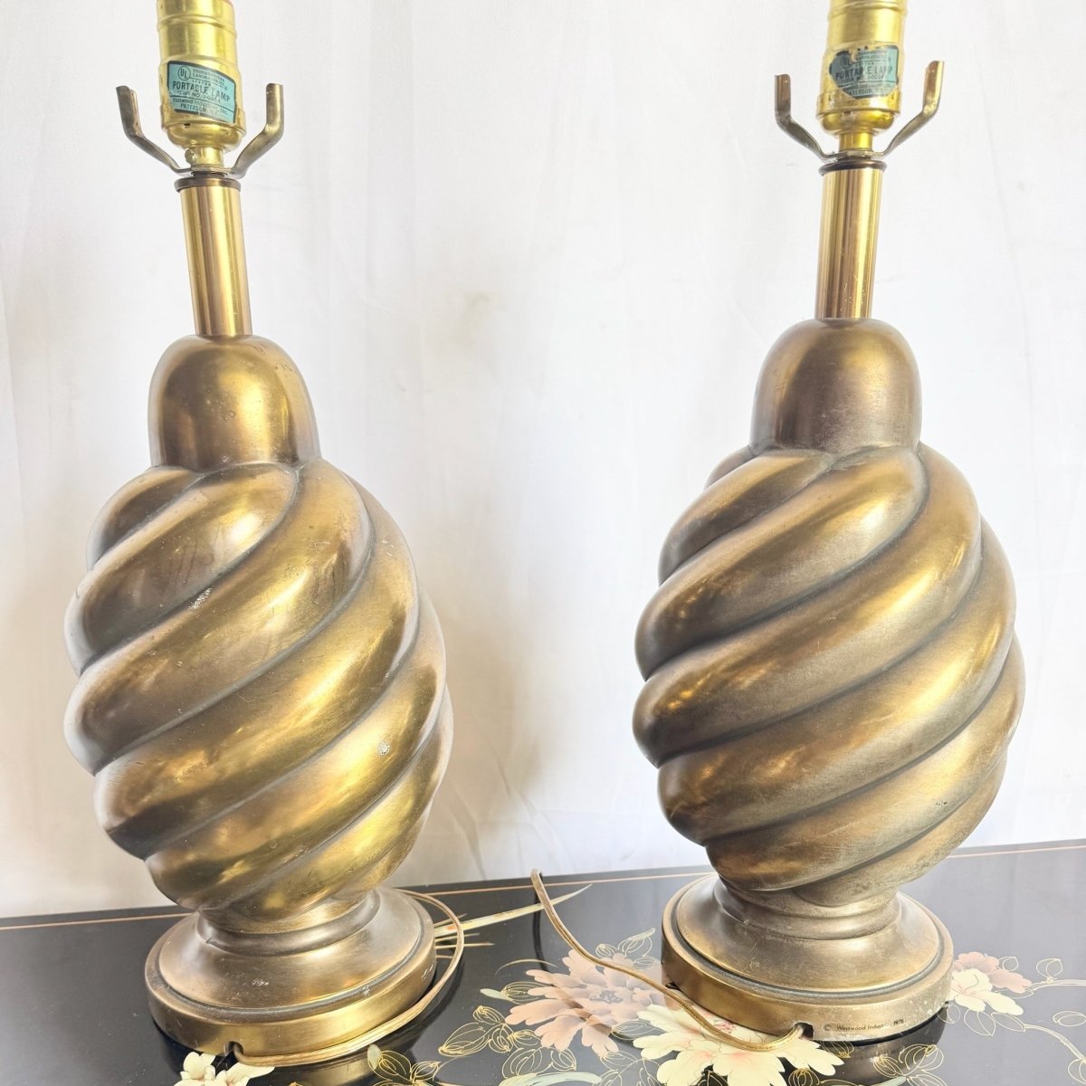 Vintage Westwood Industries Brass Swirl Behave Table Lamps - A Pair - Dolphin & Flamingo