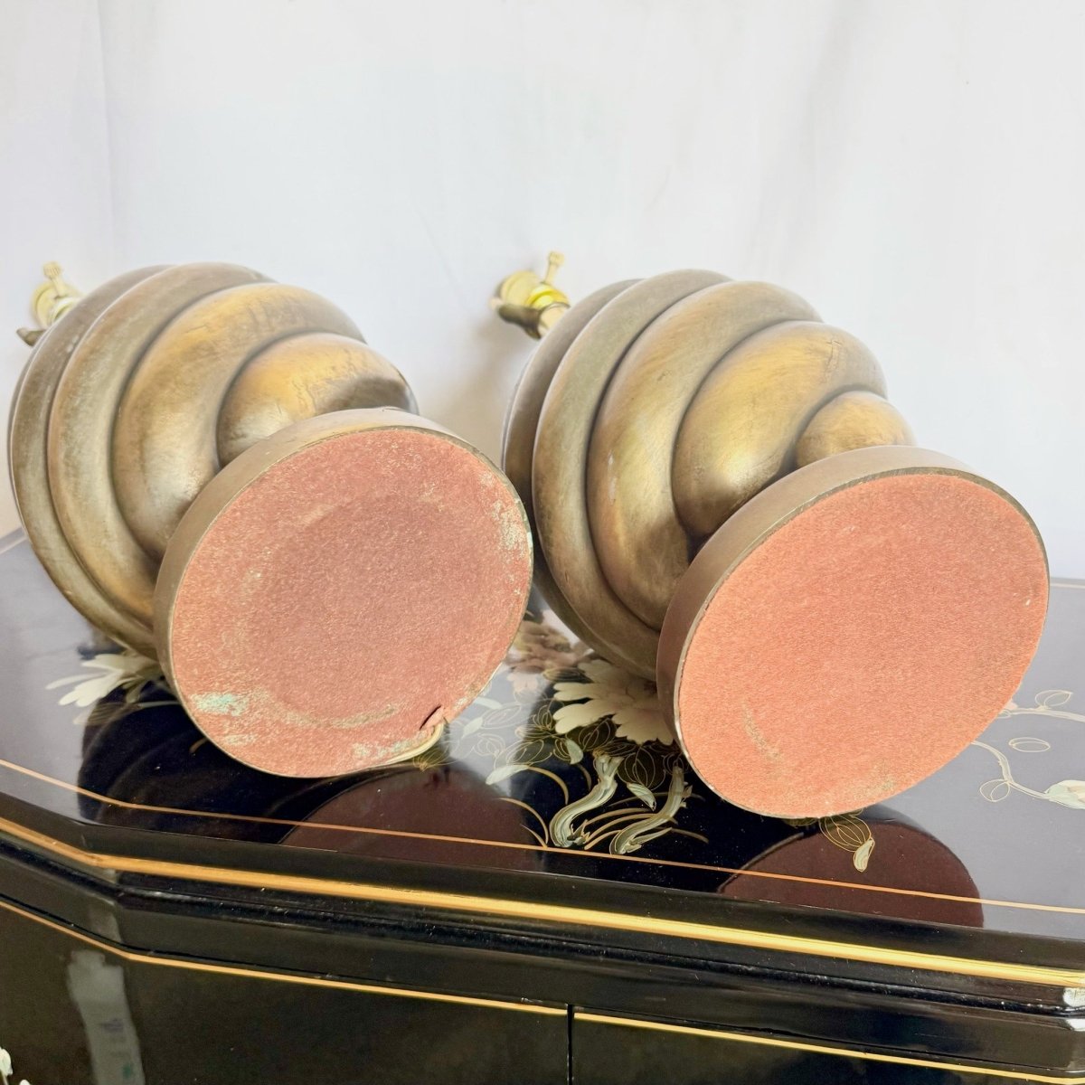 Vintage Westwood Industries Brass Swirl Behave Table Lamps - A Pair - Dolphin & Flamingo