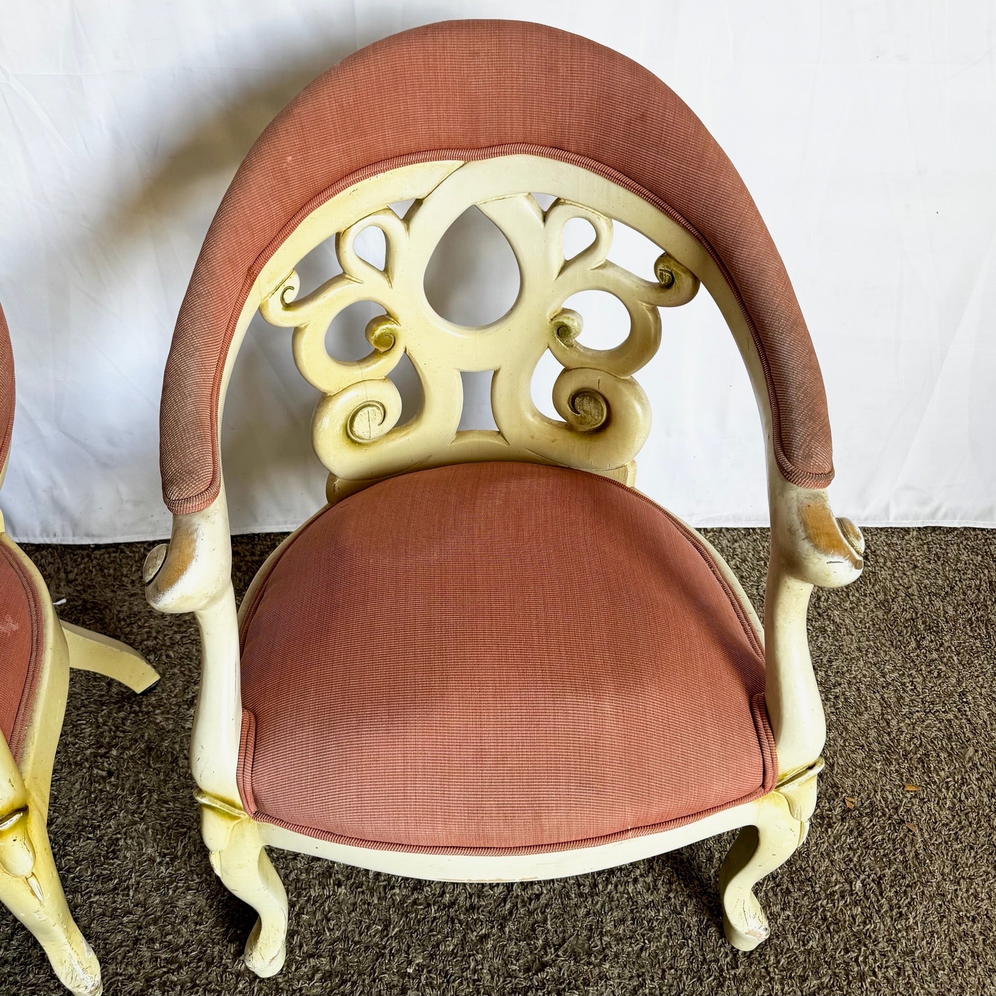 Vintage White and Pink David Barrett Arm Chairs - A Pair - Dolphin & Flamingo