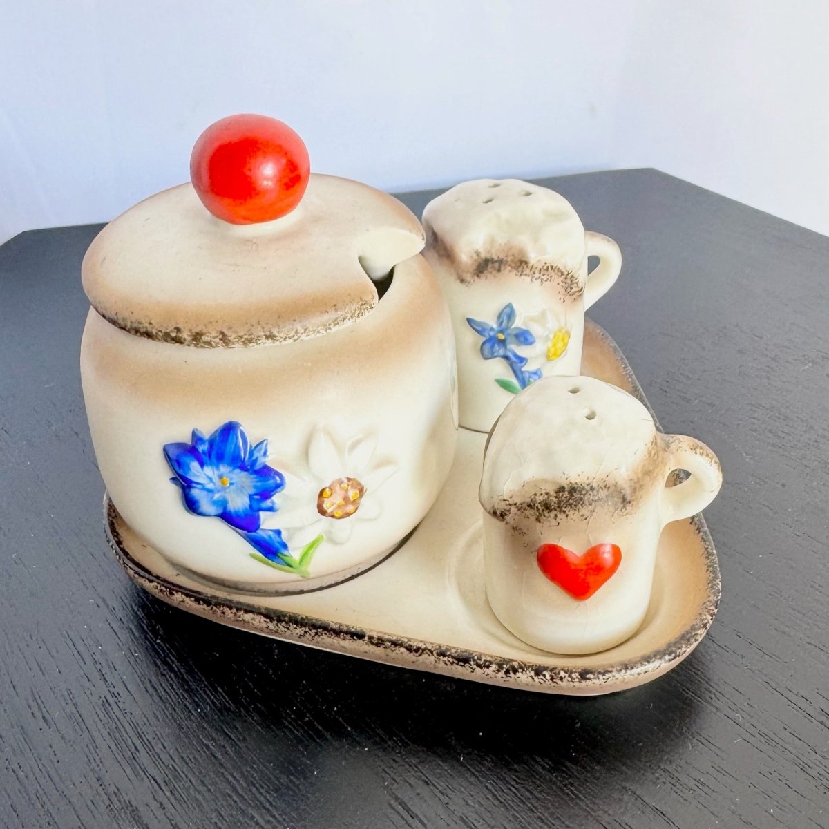 Vintage William Goebel Condiment Set From Germany - 4 Pieces - Dolphin & Flamingo