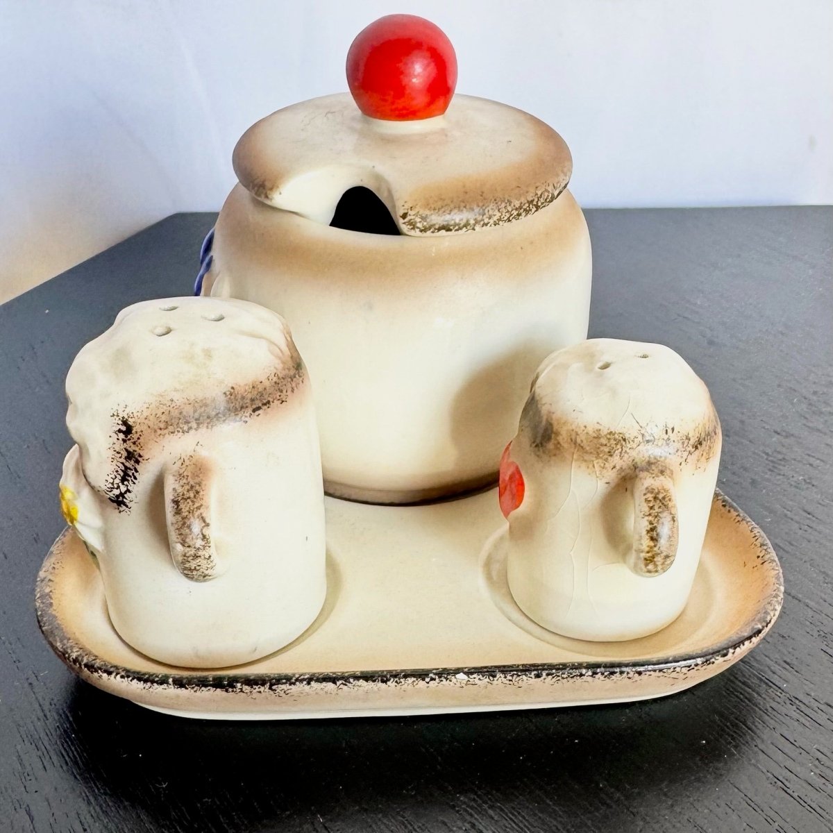 Vintage William Goebel Condiment Set From Germany - 4 Pieces - Dolphin & Flamingo