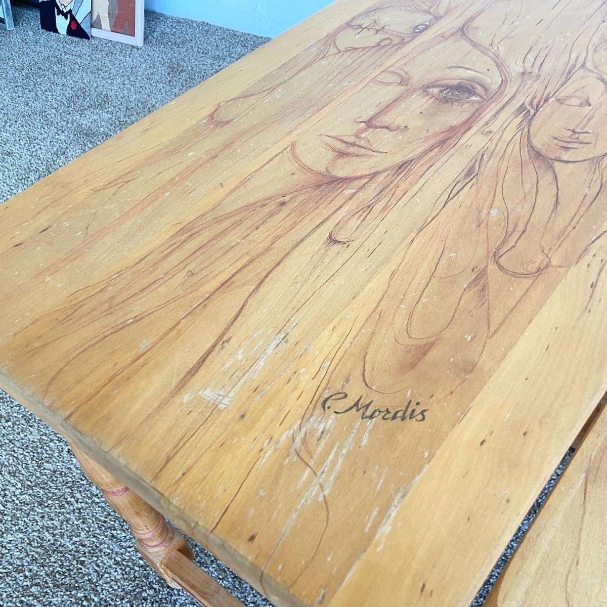 Vintage Wooden Hand Drawn Female Body Form Nesting Tables - Set of 4 - Dolphin & Flamingo