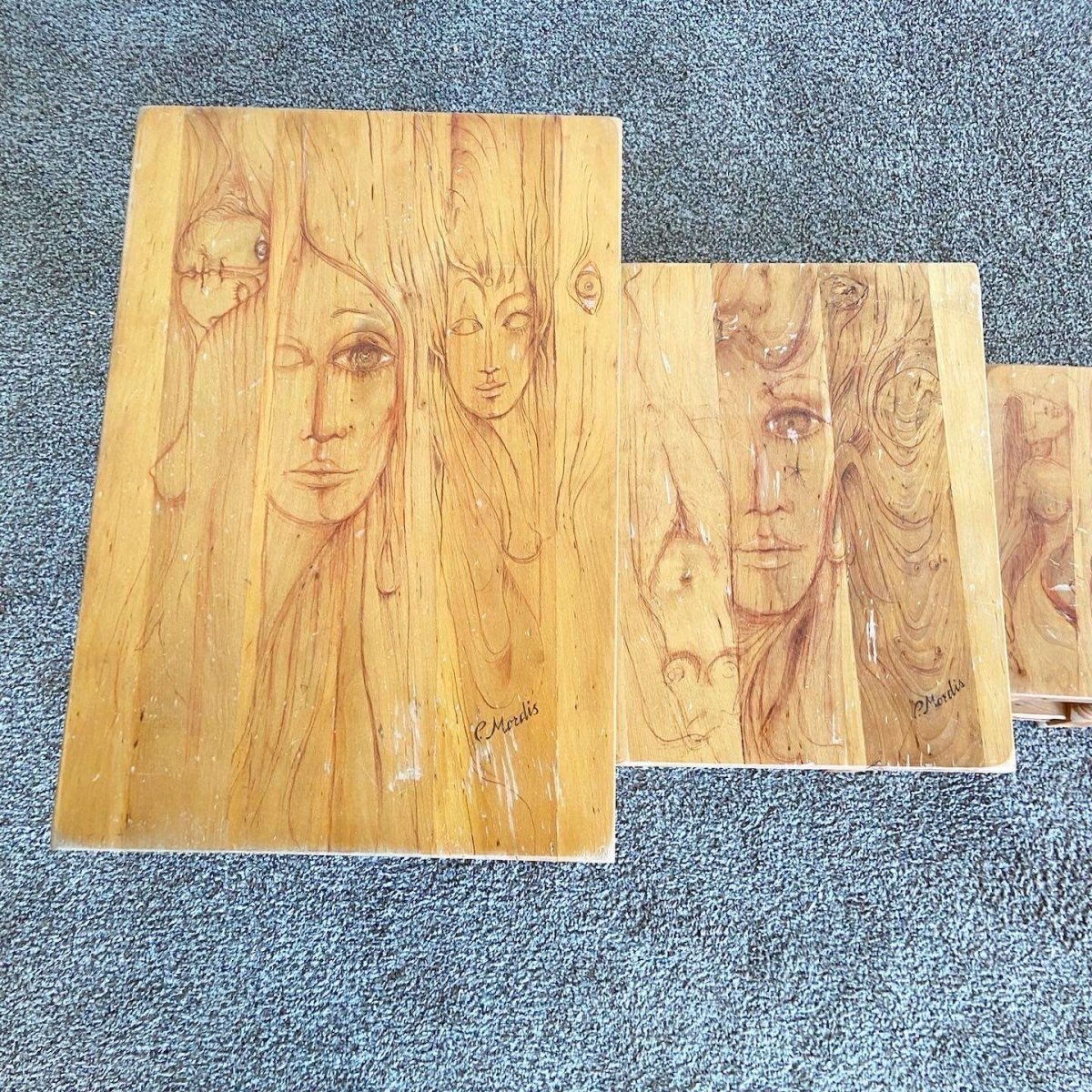 Vintage Wooden Hand Drawn Female Body Form Nesting Tables - Set of 4 - Dolphin & Flamingo