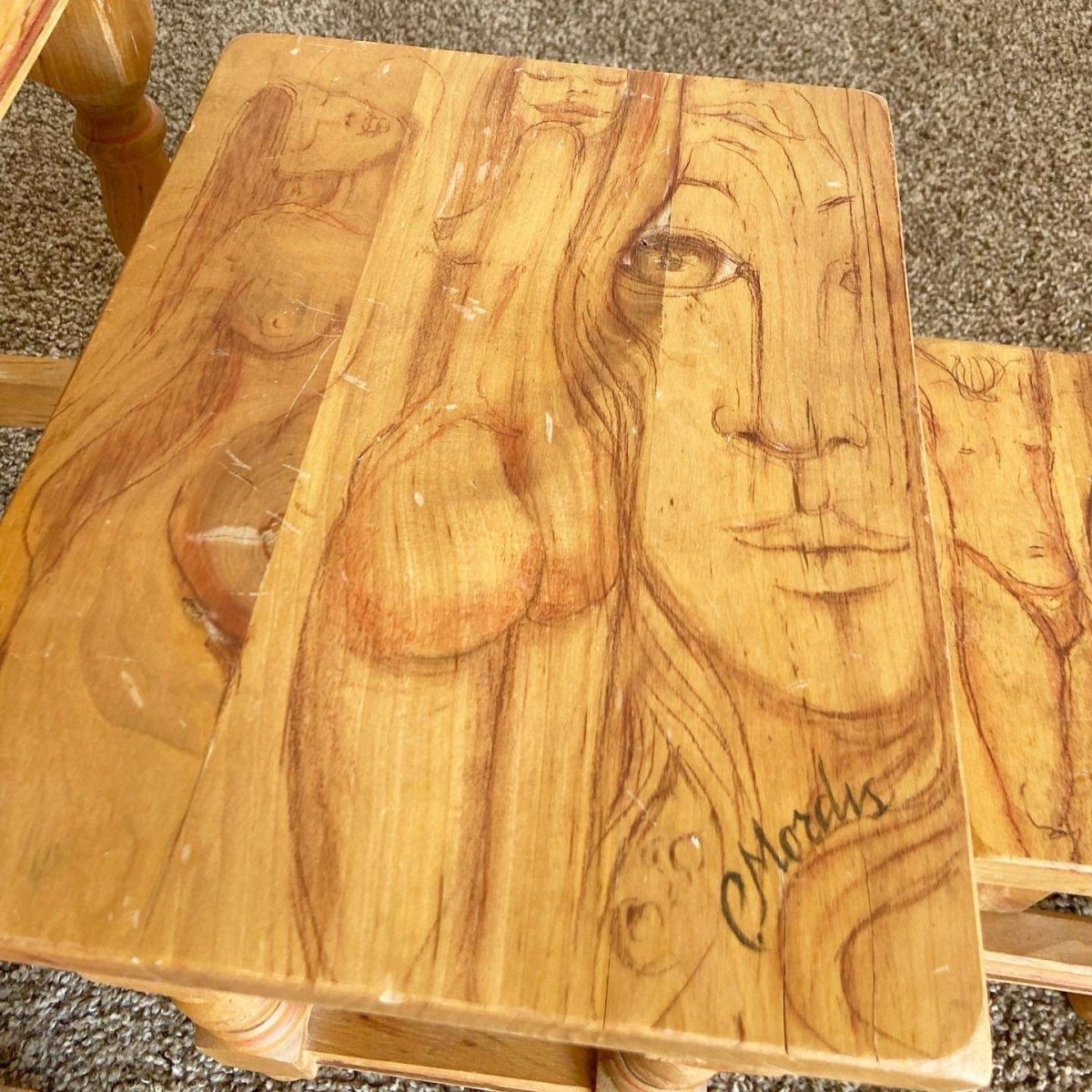Vintage Wooden Hand Drawn Female Body Form Nesting Tables - Set of 4 - Dolphin & Flamingo