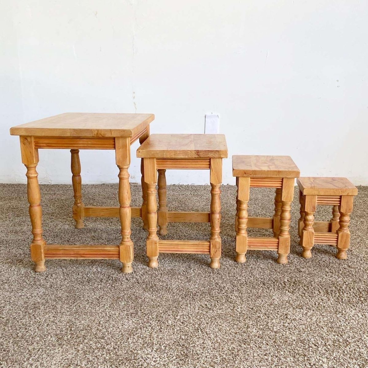 Vintage Wooden Hand Drawn Female Body Form Nesting Tables - Set of 4 - Dolphin & Flamingo