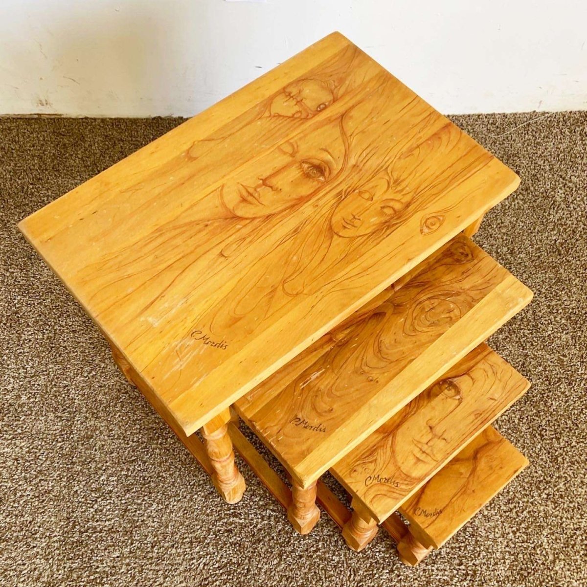 Vintage Wooden Hand Drawn Female Body Form Nesting Tables - Set of 4 - Dolphin & Flamingo