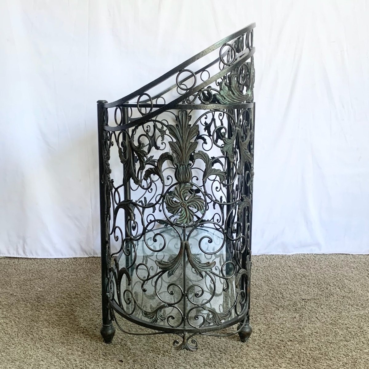Vintage Wrought Iron Oval Two Tier Glass Top Console Table by Mainland Smith - Dolphin & Flamingo