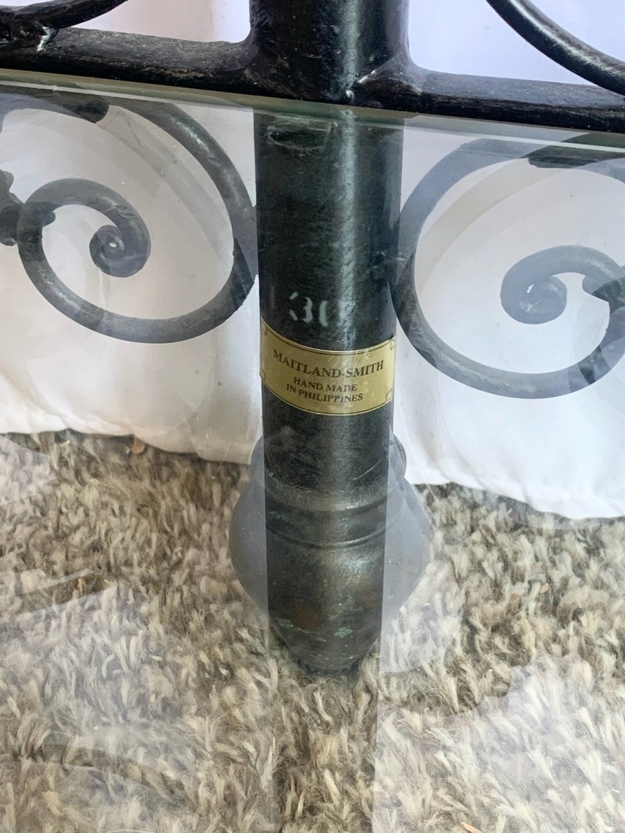 Vintage Wrought Iron Oval Two Tier Glass Top Console Table by Mainland Smith - Dolphin & Flamingo