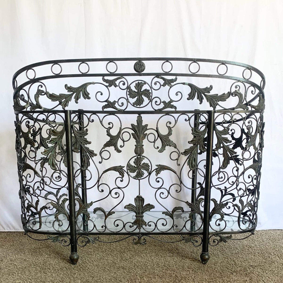 Vintage Wrought Iron Oval Two Tier Glass Top Console Table by Mainland Smith - Dolphin & Flamingo