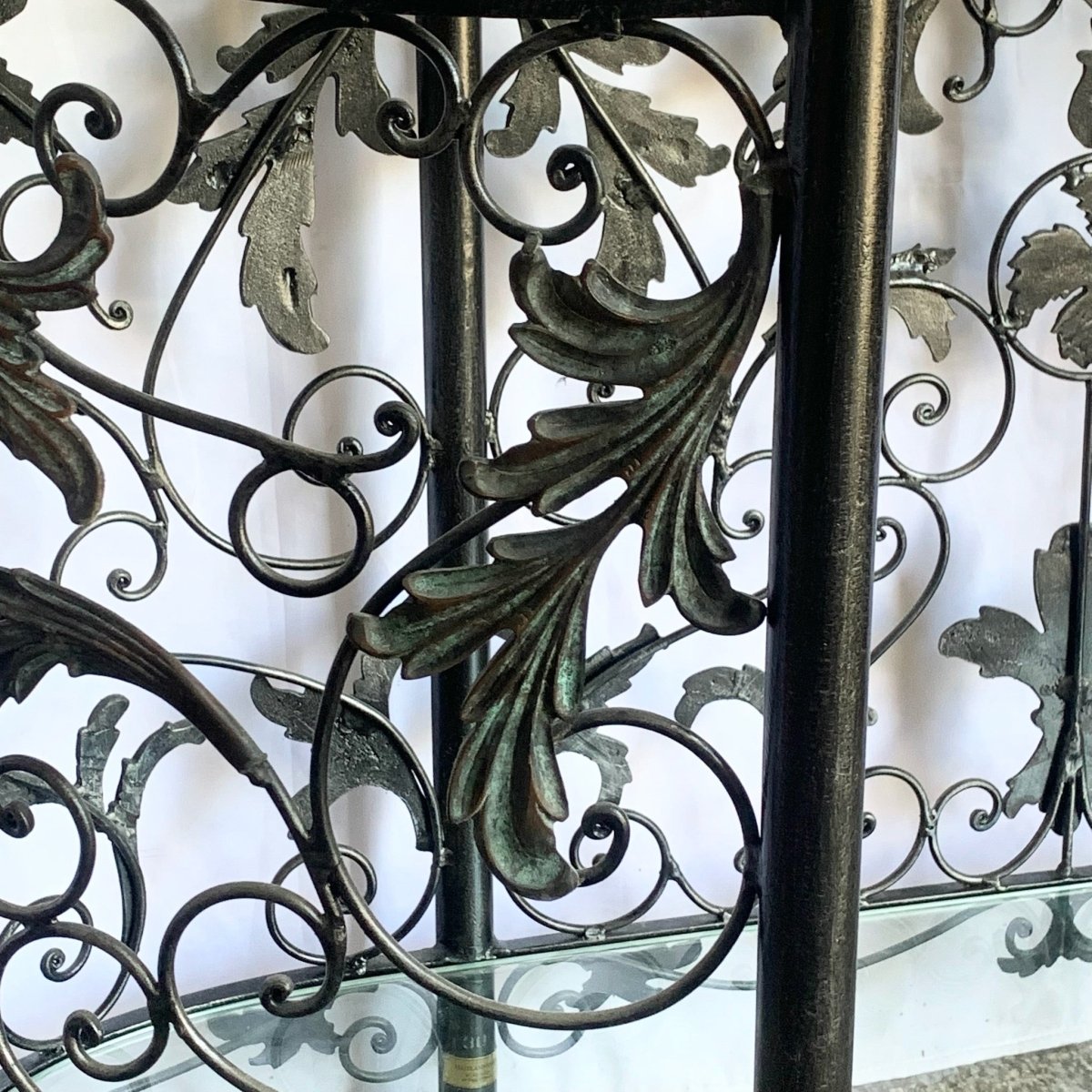 Vintage Wrought Iron Oval Two Tier Glass Top Console Table by Mainland Smith - Dolphin & Flamingo