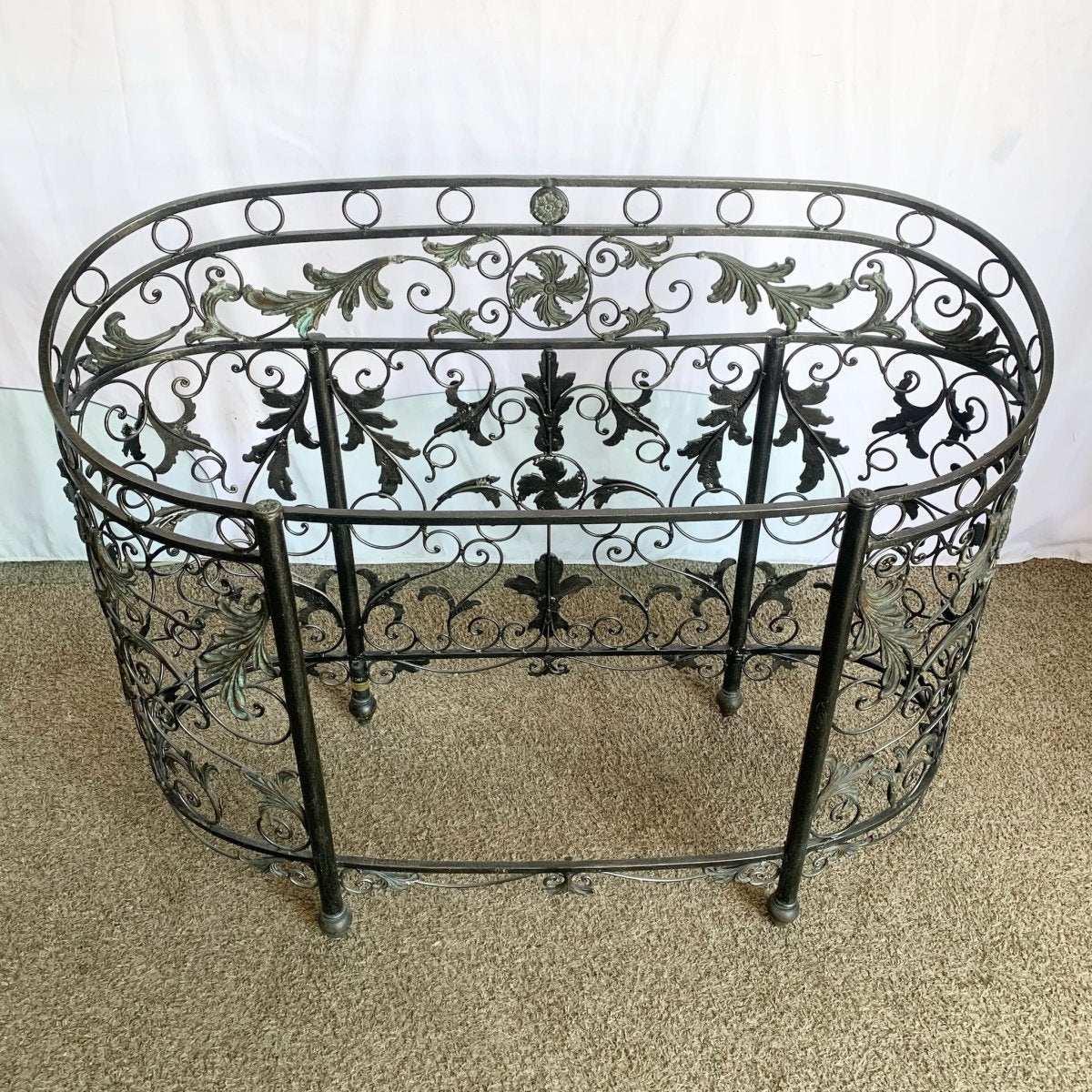 Vintage Wrought Iron Oval Two Tier Glass Top Console Table by Mainland Smith - Dolphin & Flamingo