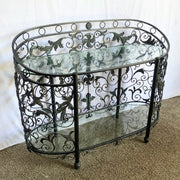 Vintage Wrought Iron Oval Two Tier Glass Top Console Table by Mainland Smith - Dolphin & Flamingo