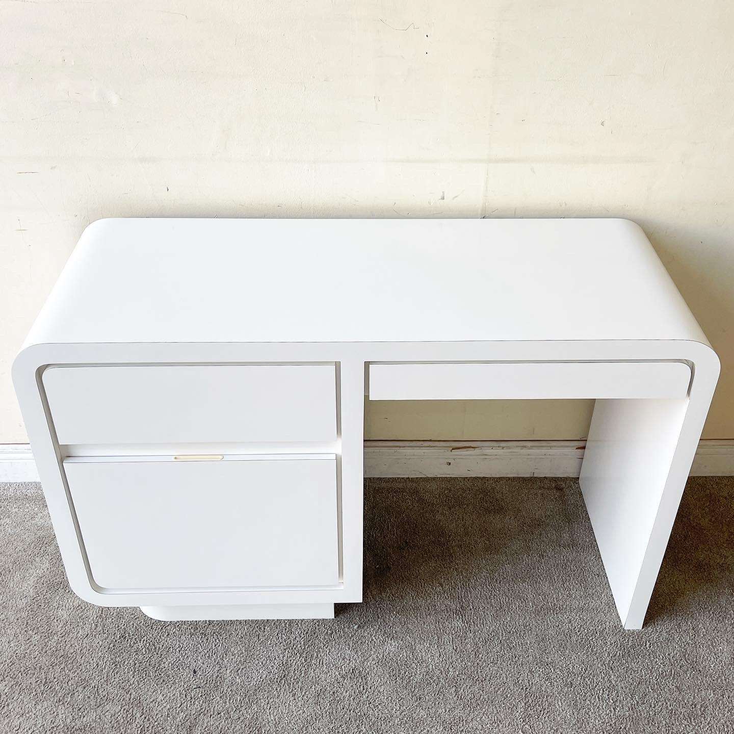 Aqua White Lacquer Modern Office Desk