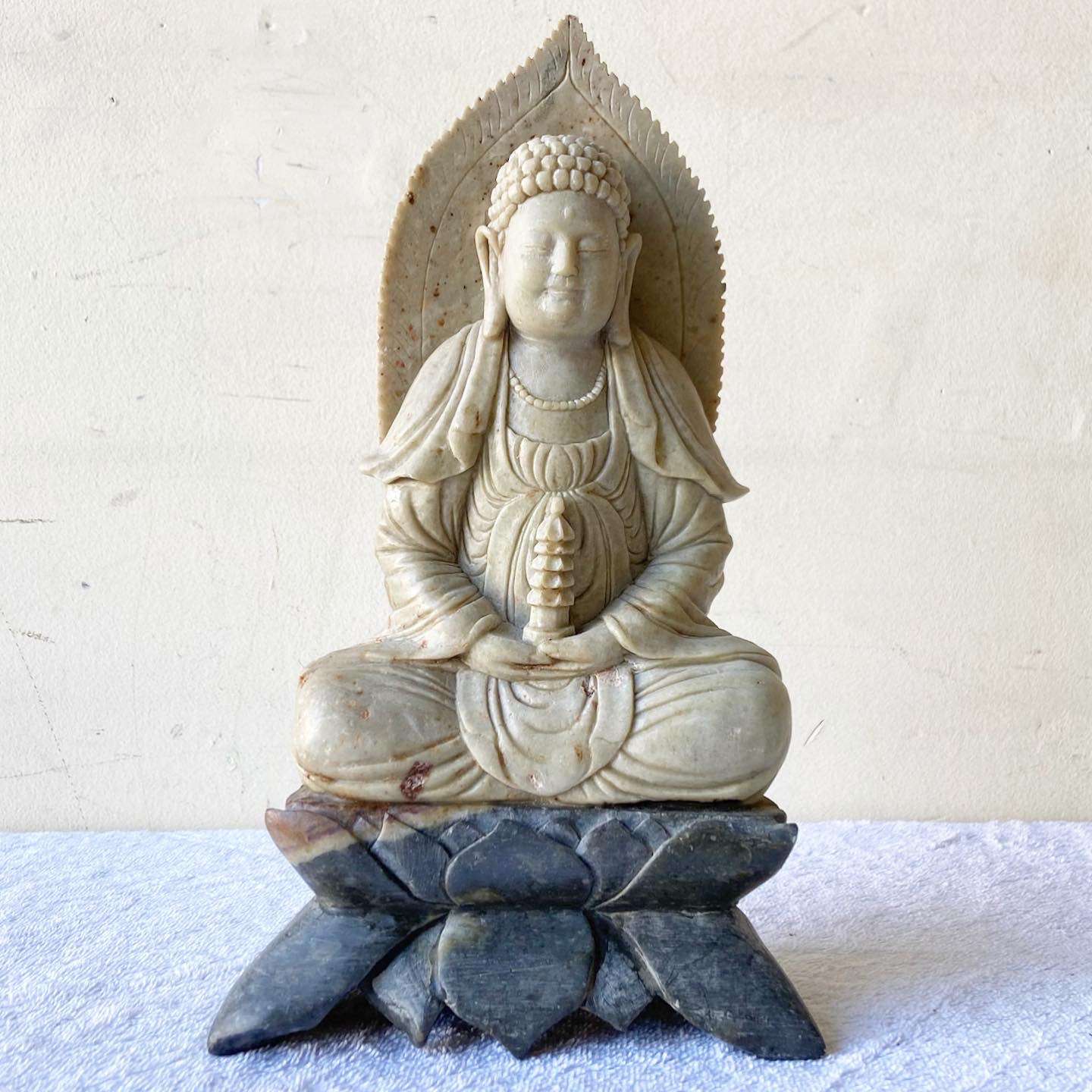 Hand Carved Soap Stone Chinese Buddha Sculpture