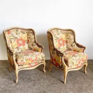 Antique French Louis XV style wingback chair.