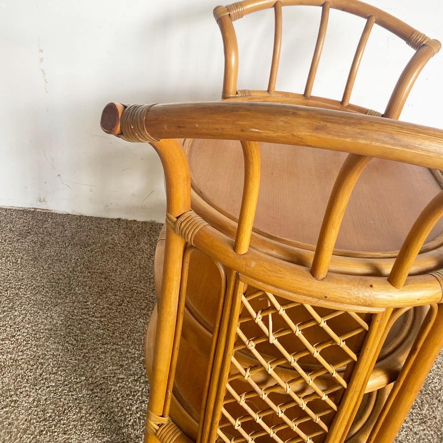 Rattan Bar Cart Vintage Bamboo Trolley With Wooden Wheels 